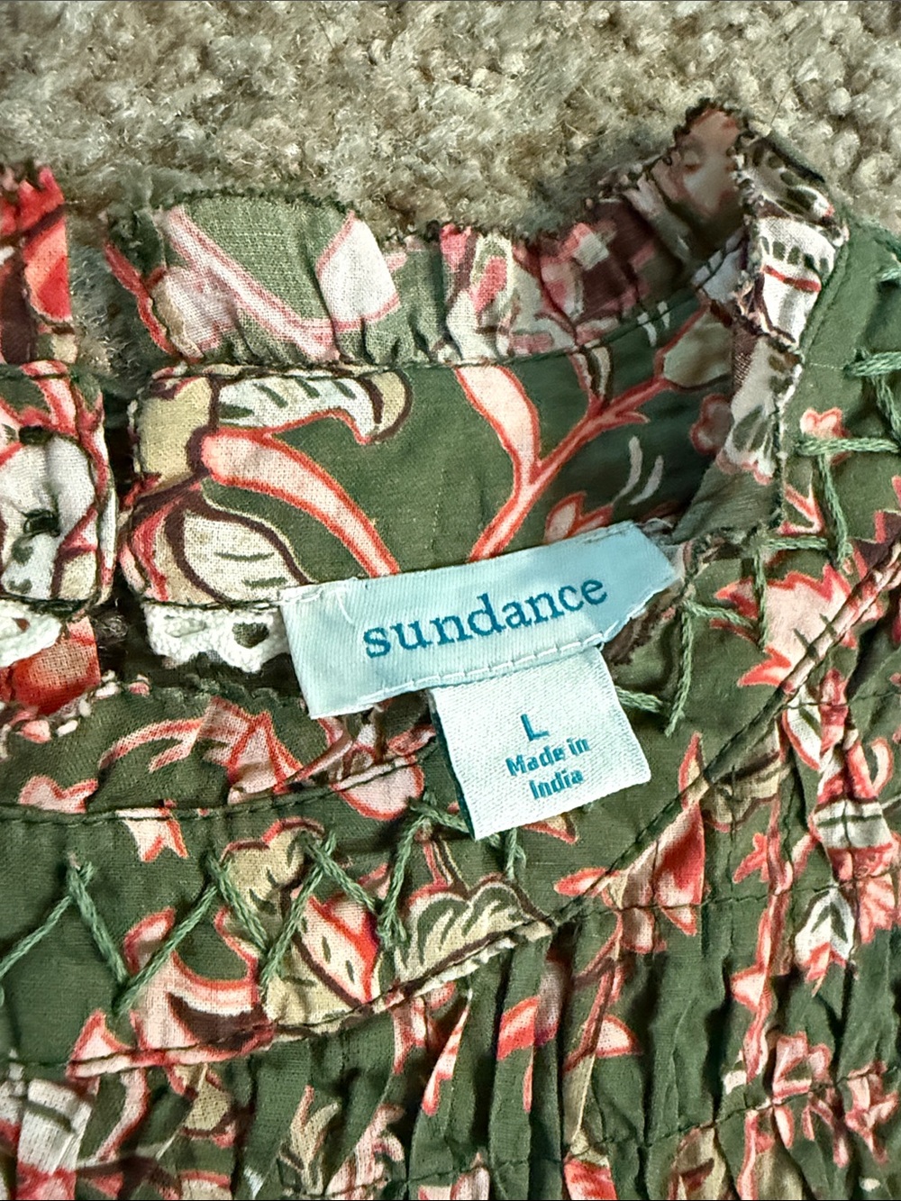 Sundance Women’s Green Floral Smocked Top - Picture 2 of 9